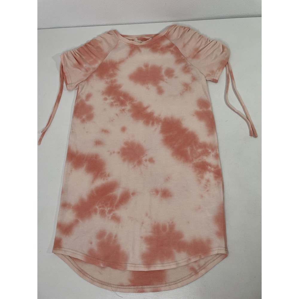 Coral Pink Beach Dress Cover Womans Size Small Tie Dye Cupio Scrunched Sleeve
